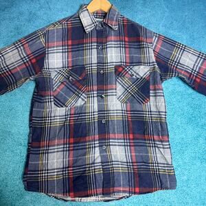 Vintage Fieldmaster Men’s Flannel Shirt Blue Gray Plaid USA Made Size M